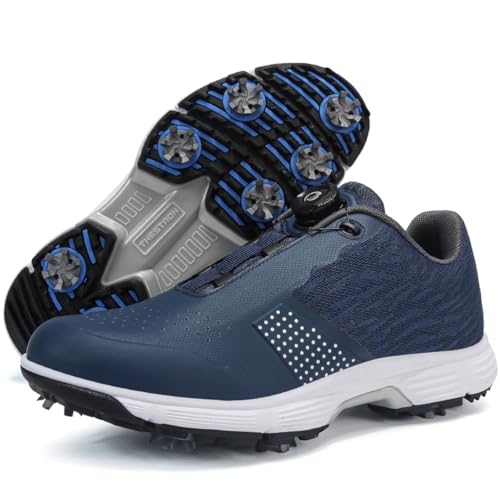 PENXZT Golfschuhe Herren mit Spikes Golf Sneakers Outdoor Golfer Walking Schuhe für Golfer Größe Plus,Blau,45 EU von PENXZT