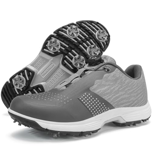 PENXZT Golfschuhe Herren mit Spikes Golf Sneakers Outdoor Golfer Walking Schuhe für Golfer Größe Plus,Grau,42 EU von PENXZT