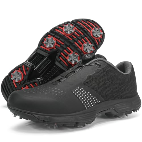 PENXZT Golfschuhe Herren mit Spikes Golf Sneakers Outdoor Golfer Walking Schuhe für Golfer Größe Plus,Schwarz,43 EU von PENXZT