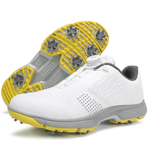 PENXZT Golfschuhe Herren mit Spikes Golf Sneakers Outdoor Golfer Walking Schuhe für Golfer Größe Plus,Weiß,48 EU von PENXZT