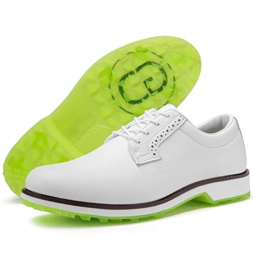 PENXZT Golfschuhe aus Leder für Herren, wasserdicht, professionell, atmungsaktiv, rutschfest, weit, lässig, große Größe,Weiß,40 EU von PENXZT