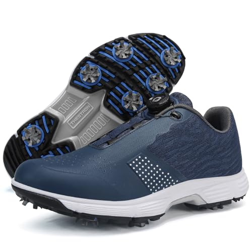 PENXZT Herren 7 Spikes Golfschuhe wasserdichte Golf Sport Sneakers,Blau,44.5 EU von PENXZT