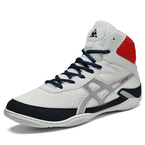 PENXZT Herren Boxschuhe Pro Wrestlingschuhe Atmungsaktive rutschfest bequem High-Top Fitnesschuhe Trainingsschuhe Indoor Bodybuilding Schuhe,White b,43 EU von PENXZT