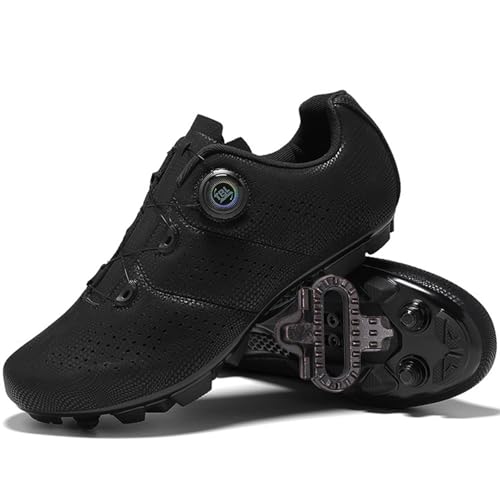 PENXZT Herren Damen Mountainbike Schuhe Fahrradschuhe kompatibel mit SPD 2 Schrauben mit Cleats Atmungsaktive Outdoor-Radschuhe Fahrrad Spin MTB Schuhe,Schwarz,44 EU von PENXZT