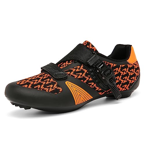 PENXZT Herren Damen Rennrad Fahrradschuhe, Kompatibel Peloton SPD Look Delta Cycle Riding Cleat Leichte atmungsaktive Fahrradschuhe,Orange,47 EU von PENXZT