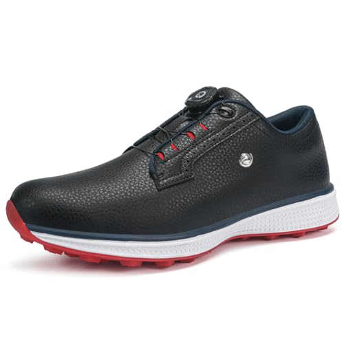PENXZT Herren Golfschuhe Atmungsaktive Spikeless Sohle rutschfeste Sneakers Wasserdicht Casual Outdoor Trainer Große Größe,Schwarz,47 EU von PENXZT