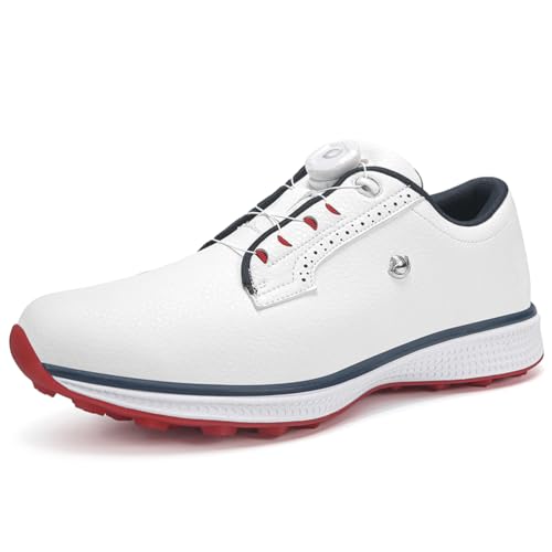 PENXZT Herren Golfschuhe Atmungsaktive Spikeless Sohle rutschfeste Sneakers Wasserdicht Casual Outdoor Trainer Große Größe,White a,42 EU von PENXZT