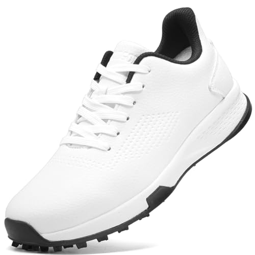 PENXZT Herren Golfschuhe Professionelle Spikeless Golfer Trainings-Sneakers Outdoor Anti-Rutsch-Wanderschuhe,Weiß,47 EU von PENXZT