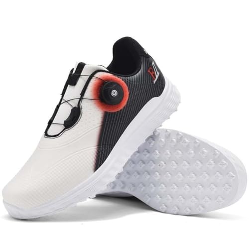 PENXZT Herren Golfschuhe Spikeless Leder wasserdichte Sneakers Große Größe mit Drehknopf,A,46 EU von PENXZT
