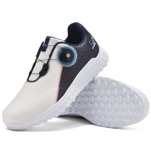 PENXZT Herren Golfschuhe Spikeless Leder wasserdichte Sneakers Große Größe mit Drehknopf,B,41 EU von PENXZT