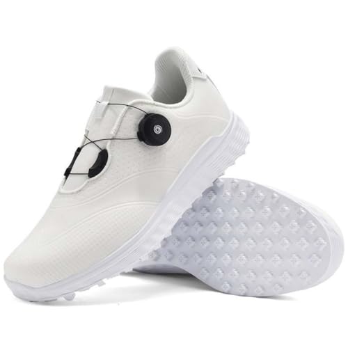PENXZT Herren Golfschuhe Spikeless Leder wasserdichte Sneakers Große Größe mit Drehknopf,C,39 EU von PENXZT