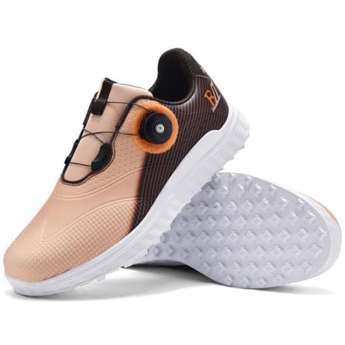 PENXZT Herren Golfschuhe Spikeless Leder wasserdichte Sneakers Große Größe mit Drehknopf,D,41 EU von PENXZT