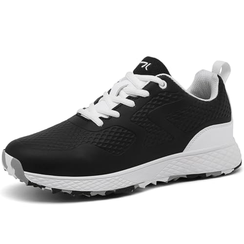 PENXZT Herren Golfschuhe ohne Spikes, Golf-Sport-Sneaker, wasserdicht, leicht, rutschfest, für Golftraining,Schwarz,46 EU von PENXZT