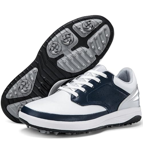 PENXZT Herren Leder Golfschuh Professionelle Spikes Golf Sneakers Leichtes Leder Extra Breit,A,44 EU von PENXZT