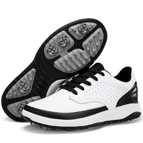 PENXZT Herren Leder Golfschuh Professionelle Spikes Golf Sneakers Leichtes Leder Extra Breit,B,37 EU von PENXZT