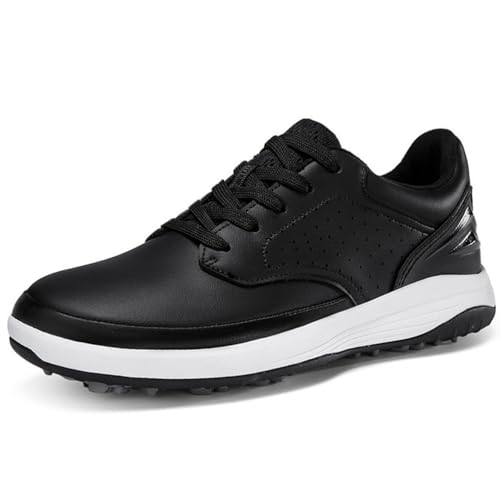 PENXZT Herren Leder Golfschuh Professionelle Spikes Golf Sneakers Leichtes Leder Extra Breit,C,45 EU von PENXZT