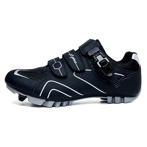 PENXZT Herren MTB Cycling -Schuhe Mountainbikeschuhe kompatibel mit 2-Bolzen-SPD-Stollen Innen im Freien Fahrradschuhe mit schneller Schnalle,A,42 EU von PENXZT