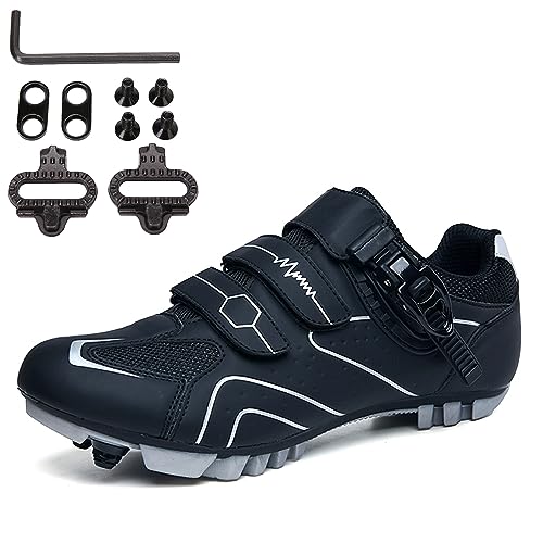 PENXZT Herren MTB Cycling -Schuhe Mountainbikeschuhe kompatibel mit 2-Bolzen-SPD-Stollen Innen im Freien Fahrradschuhe mit schneller Schnalle,A,45 EU von PENXZT