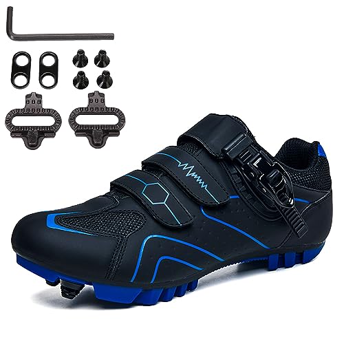 PENXZT Herren MTB Cycling -Schuhe Mountainbikeschuhe kompatibel mit 2-Bolzen-SPD-Stollen Innen im Freien Fahrradschuhe mit schneller Schnalle,B,43 EU von PENXZT