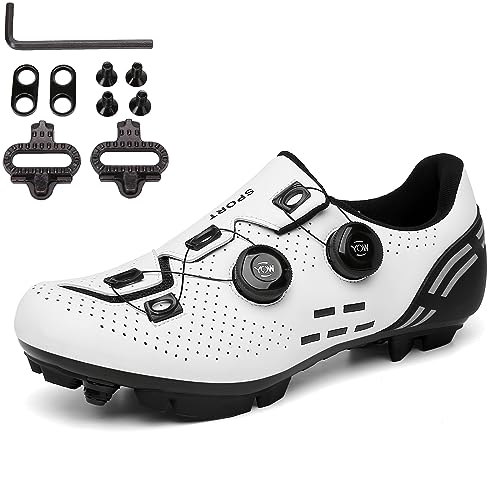 PENXZT Herren MTB-Radschuhe Fahrradschuhe Mountainbike-Schuhe Bequeme Leichtigkeit Atmungsaktive Outdoor-Radschuhe Kompatibel mit Shimano SPD 2-Bolts-Pedalen,Weiß,39 EU von PENXZT