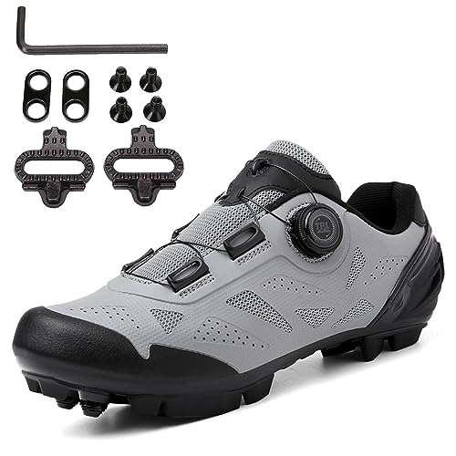 PENXZT Herren MTB Schuhe Fahrradschuhe Damen Mountainbike Schuhe Radsportschuhe Draussen,Grau,42 EU von PENXZT