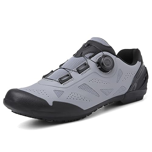 PENXZT Herren-Radschuhe mit Flacher Gummisohle Straßen- und Mountainbike-Schuhe mit Schnellwechselknopf MTB-Radtrainer,Grau,46 EU von PENXZT