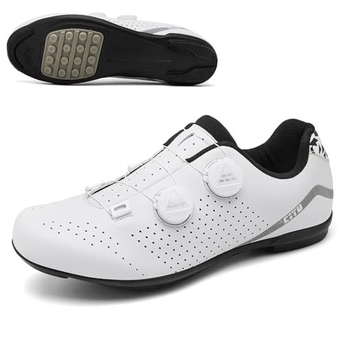 PENXZT Lock-Free Cycling Shoes Road und MTB-Schuhe atmungsaktive Innen im Freien im Freien ohne Locker mit rotierendem Schnürsenkelsystem,Weiß,42 EU von PENXZT