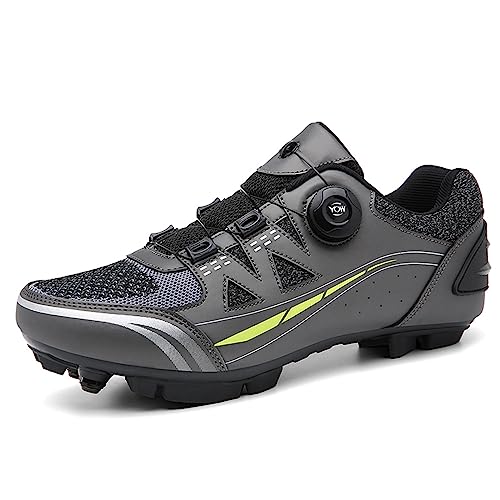 PENXZT MTB Fahrradschuh Herren Damen Mountainbike Schuhe kompatibel mit SPD 2 Schrauben mit Cleats atmungsaktiv widerstandsfähig Radschuhe Schuh,Grau,43 EU von PENXZT