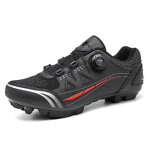 PENXZT MTB Fahrradschuh Herren Damen Mountainbike Schuhe kompatibel mit SPD 2 Schrauben mit Cleats atmungsaktiv widerstandsfähig Radschuhe Schuh,Schwarz,46 EU von PENXZT
