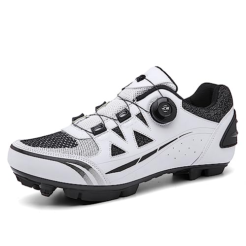 PENXZT MTB Fahrradschuh Herren Damen Mountainbike Schuhe kompatibel mit SPD 2 Schrauben mit Cleats atmungsaktiv widerstandsfähig Radschuhe Schuh,Weiß,48 EU von PENXZT