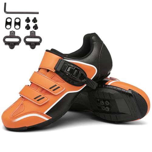 PENXZT MTB Fahrradschuhe Herren Damen Mountainbike Schuhe Atmungsaktive kompatibel mit SPD 2 Schrauben mit Cleats Entsperren Schuhe Fahrrad Spin Schuhe,Orange,42 EU von PENXZT