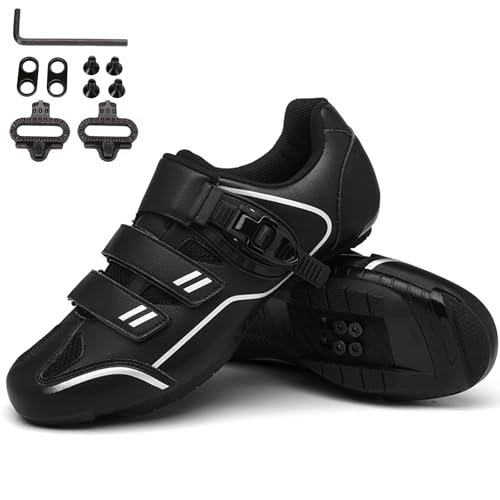 PENXZT MTB Fahrradschuhe Herren Damen Mountainbike Schuhe Atmungsaktive kompatibel mit SPD 2 Schrauben mit Cleats Entsperren Schuhe Fahrrad Spin Schuhe,Schwarz,46 EU von PENXZT