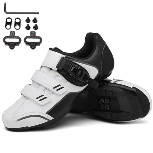 PENXZT MTB Fahrradschuhe Herren Damen Mountainbike Schuhe Atmungsaktive kompatibel mit SPD 2 Schrauben mit Cleats Entsperren Schuhe Fahrrad Spin Schuhe,Weiß,47 EU von PENXZT
