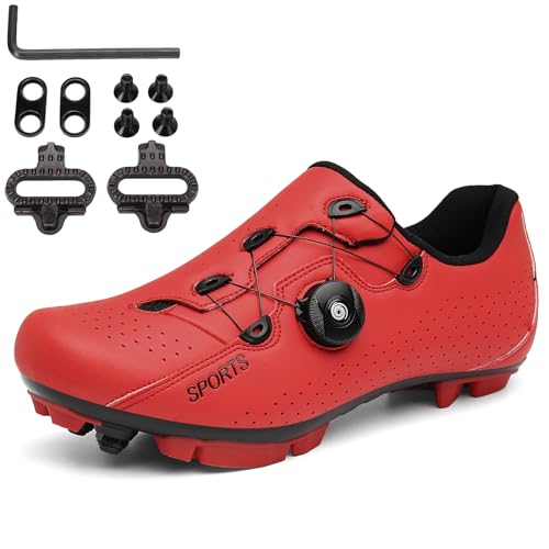 PENXZT MTB Schuhe Herren, Fahrradschuhe Mountainbike Schuhe kompatibel mit 2-Bolts SPD Cleats Unisex Radsportschuhe Rennradschuhe,Rot,45 EU von PENXZT