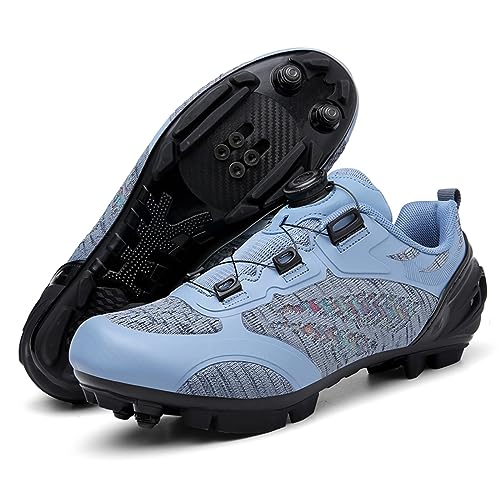 PENXZT MTB Schuhe Herren Fahrradschuhe Mountainbike Schuhe Kompatibel Mit SPD-Stollen mit 2 Loch Cleat System mit Schnalle,Blau,43 EU von PENXZT