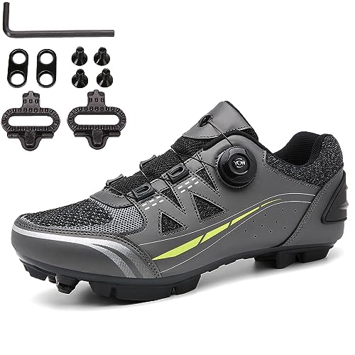 PENXZT MTB Schuhe Herren Fahrradschuhe Mountainbike Schuhe Kompatibel mit Shimano SPD 2-Bolts-Pedalen mit Stollen, für Rennschuhe in Innen- und Außenbereiche,Grau,48 EU von PENXZT