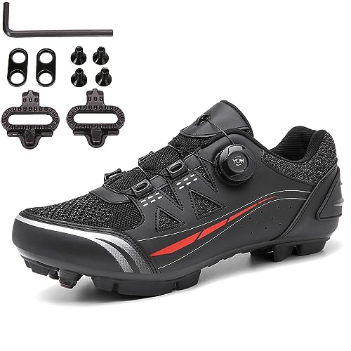 PENXZT MTB Schuhe Herren Fahrradschuhe Mountainbike Schuhe Kompatibel mit Shimano SPD 2-Bolts-Pedalen mit Stollen, für Rennschuhe in Innen- und Außenbereiche,Schwarz,48 EU von PENXZT