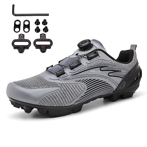 PENXZT MTB Schuhe Herren Radschuhe Mountainbike Fahrradschuhe Kompatibilität Look SPD SPD-SL Delta Lock Pedal atmungsaktiv Cycling Shoes,Grau,39 EU von PENXZT