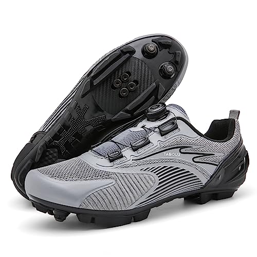 PENXZT MTB Schuhe Herren Radschuhe Mountainbike Fahrradschuhe Kompatibilität Look SPD SPD-SL Delta Lock Pedal atmungsaktiv Cycling Shoes,Grau,41 EU von PENXZT