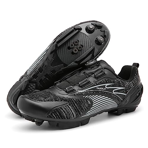PENXZT MTB Schuhe Herren Radschuhe Mountainbike Fahrradschuhe Kompatibilität Look SPD SPD-SL Delta Lock Pedal atmungsaktiv Cycling Shoes,Schwarz,42 EU von PENXZT
