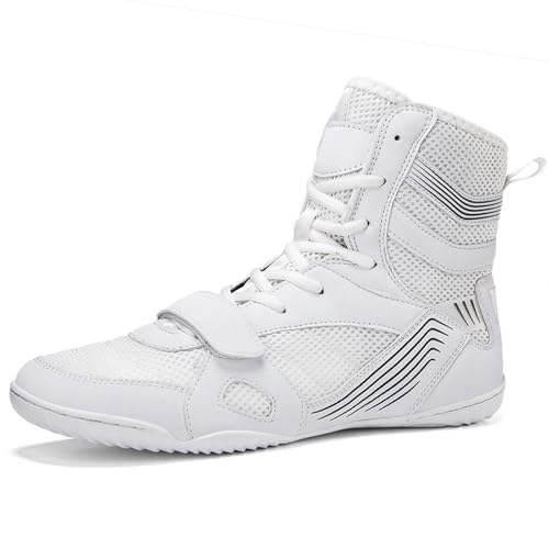 PENXZT Men's Ringerschuhe Leichte Teenagers Kampfsport Boxschuhe Boxstiefel Shoes Trainingsschuhe Kampfsportschuhe Atmungsaktiv Gewichtheberschuhe,Weiß,44 EU von PENXZT