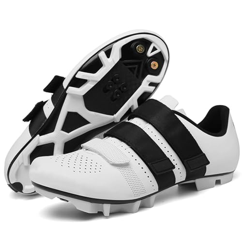 PENXZT Mountainbike-Schuhe Herren Damen Fahrradschuhe atmungsaktiv kompatibel mit SPD 2 Schrauben mit Cleats MTB Radschuhe Rennradschuhe,Weiß,43 EU von PENXZT