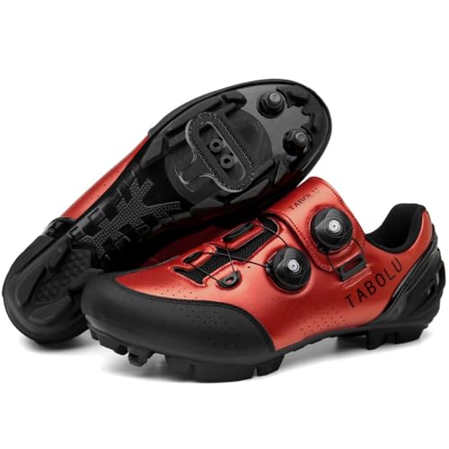 PENXZT Mountainbike Schuhe Herren Fahrradschuhe Radsportschuhe Atmungsaktive kompatibel mit SPD 2 Schrauben mit Cleats Outdoor Spin MTB Schuhe,Rot,43 EU von PENXZT