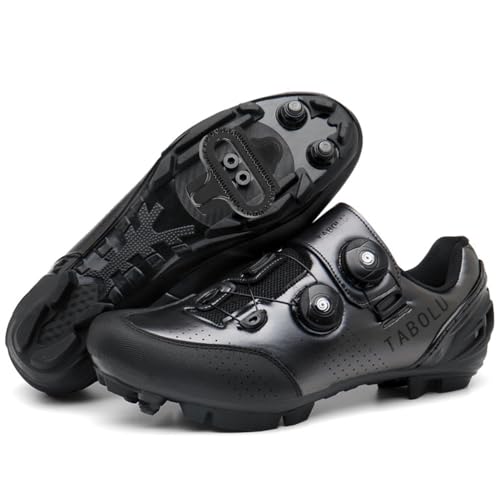 PENXZT Mountainbike Schuhe Herren Fahrradschuhe Radsportschuhe Atmungsaktive kompatibel mit SPD 2 Schrauben mit Cleats Outdoor Spin MTB Schuhe,Schwarz,38 EU von PENXZT