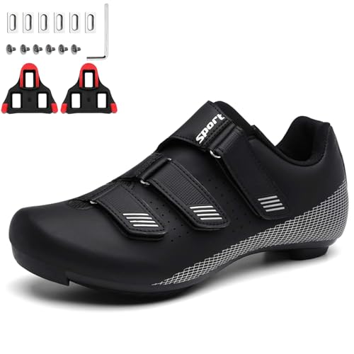 PENXZT Radsportschuhe Herren Damen Mode Fahrradschuhe Anti-Skid Atmungsaktiv Rennradschuh Kompatibel Look SPD SPD-SL Reitschuhe Schuhen,Schwarz,45 EU von PENXZT