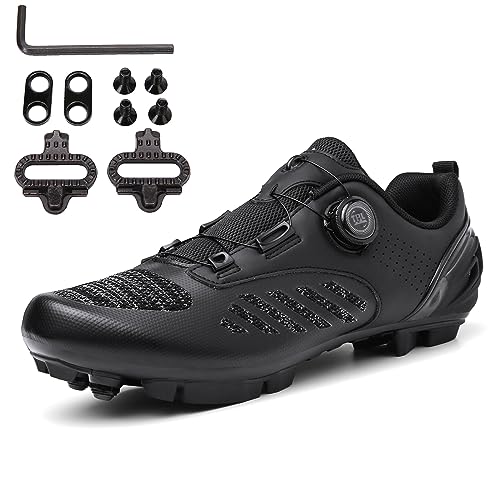 PENXZT Radsportschuhe Herren Frauen MTB -Schuhe im Innen im Freien im Freien Fahrradschuhe Kompatibel mit SPD 2 Bolzen -Pedalen Mountain Bike Radsportschuhe,Schwarz,45 EU von PENXZT