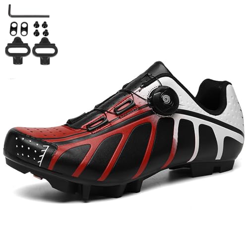 PENXZT Radsportschuhe MTB Schuhe Herren Fahrradschuhe Mountainbike Schuhe kompatibel mit SPD 2 Schrauben mit Cleats Atmungsaktive Spin MTB Schuhe,Black red,41 EU von PENXZT