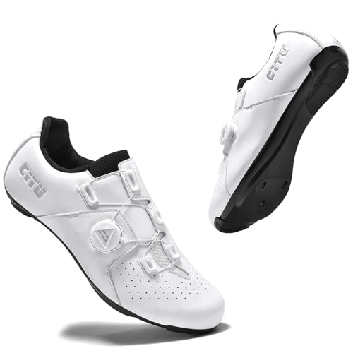 PENXZT Rennradschuhe Fahrradschuhe Herren Damen Kompatibel mit Look SPD SPD-SL Delta Lock Pedal Peloton Schuhen Reitschuhe Spin Schuhe Draussen,Weiß,45 EU von PENXZT