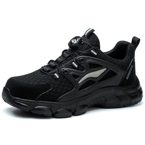 PENXZT Sicherheitsschuhe Herren Damen mit Stahlkappe Leicht Mode Drehknopf Schutzschuhe Atmungsaktiv rutschfeste Arbeitsschutzschuhe,Schwarz,44 EU von PENXZT