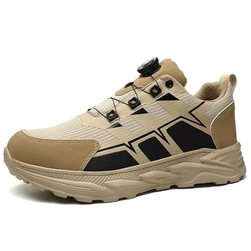PENXZT Sicherheitsschuhe Herren mit Stahlkappen Damen Leicht Mode Schutzschuhe Arbeitsschutzschuhe Drehknopf Durchstoßfest Dämpfung Arbeit,Khaki,41 EU von PENXZT